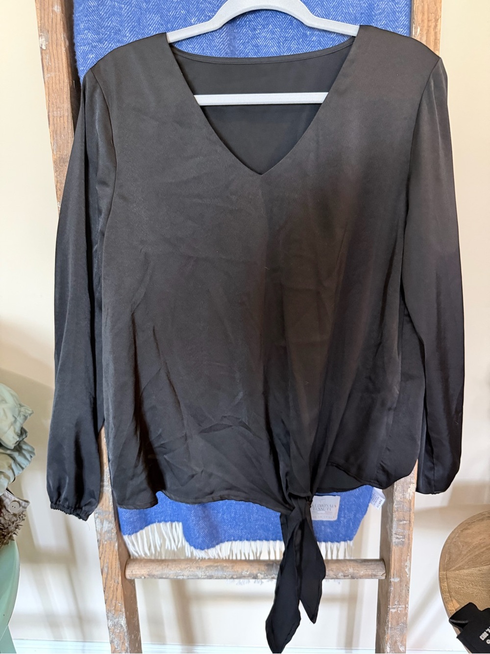 Black V-Neck Tie-Front Women’s Top